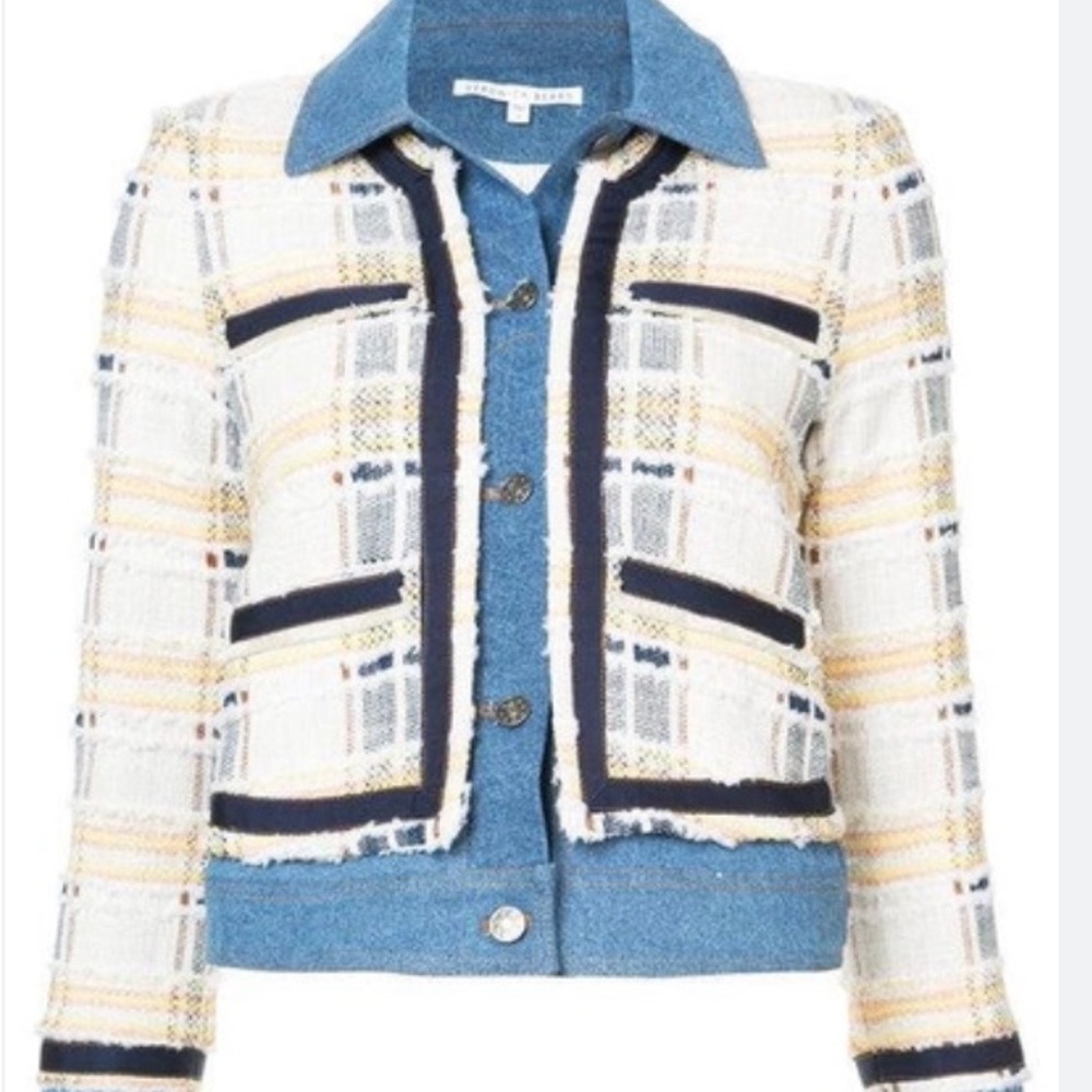 Veronica Beard Santiago button-front combo tweed and denim jacket, 6